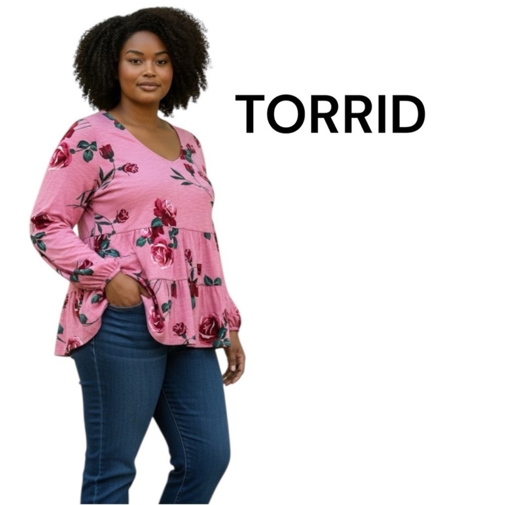 Torrid  Pink Tiered Long Sleeve Top Size 1X